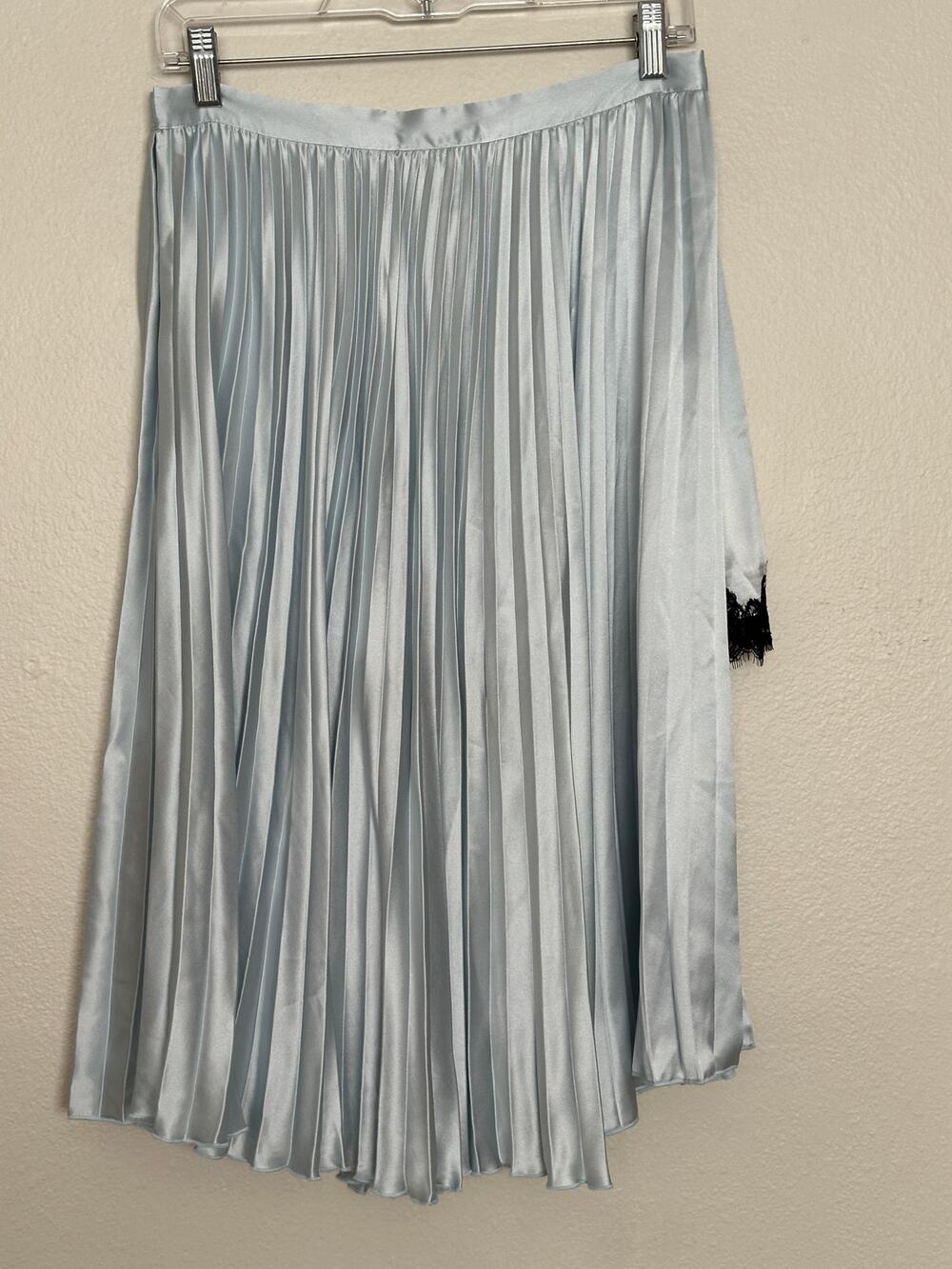 Fleur Du Mal 100% Silk Midi Skirt Lace Slip Baby Blue Black Vintage 60s Starlet